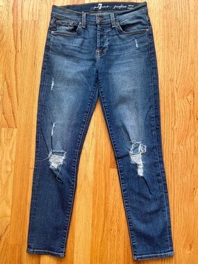 7 For All Mankind Josefina Skinny Boyfriend Jeans Sz 25 Distressed Medium Wash